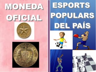 MONEDA
OFICIAL
MONEDA
OFICIAL
ESPORTS
POPULARS
DEL PAÍS
ESPORTS
POPULARS
DEL PAÍS
 