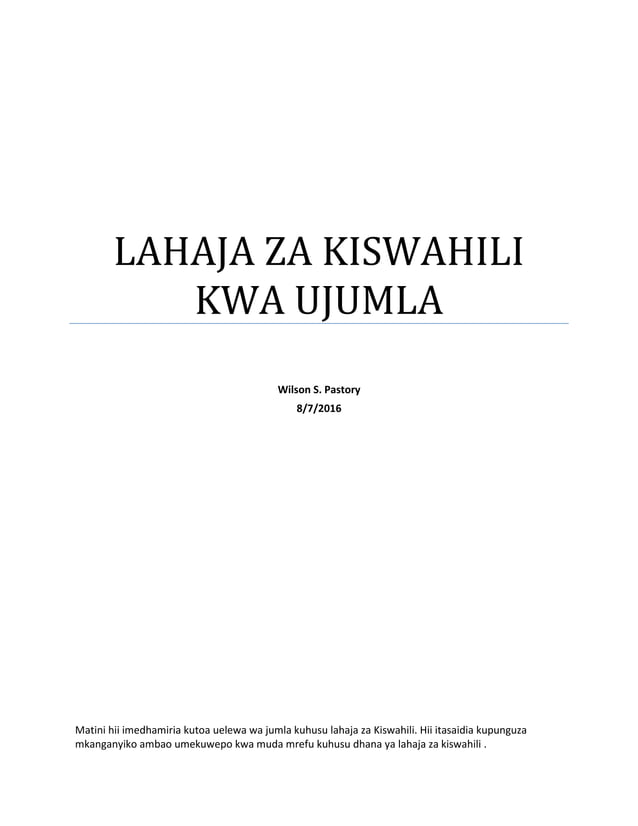 Lahaja za kiswahili kwa ujumla PDF