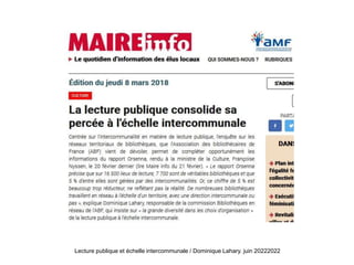 Lecture publique et échelle intercommunale / Dominique Lahary. juin 20222022
 