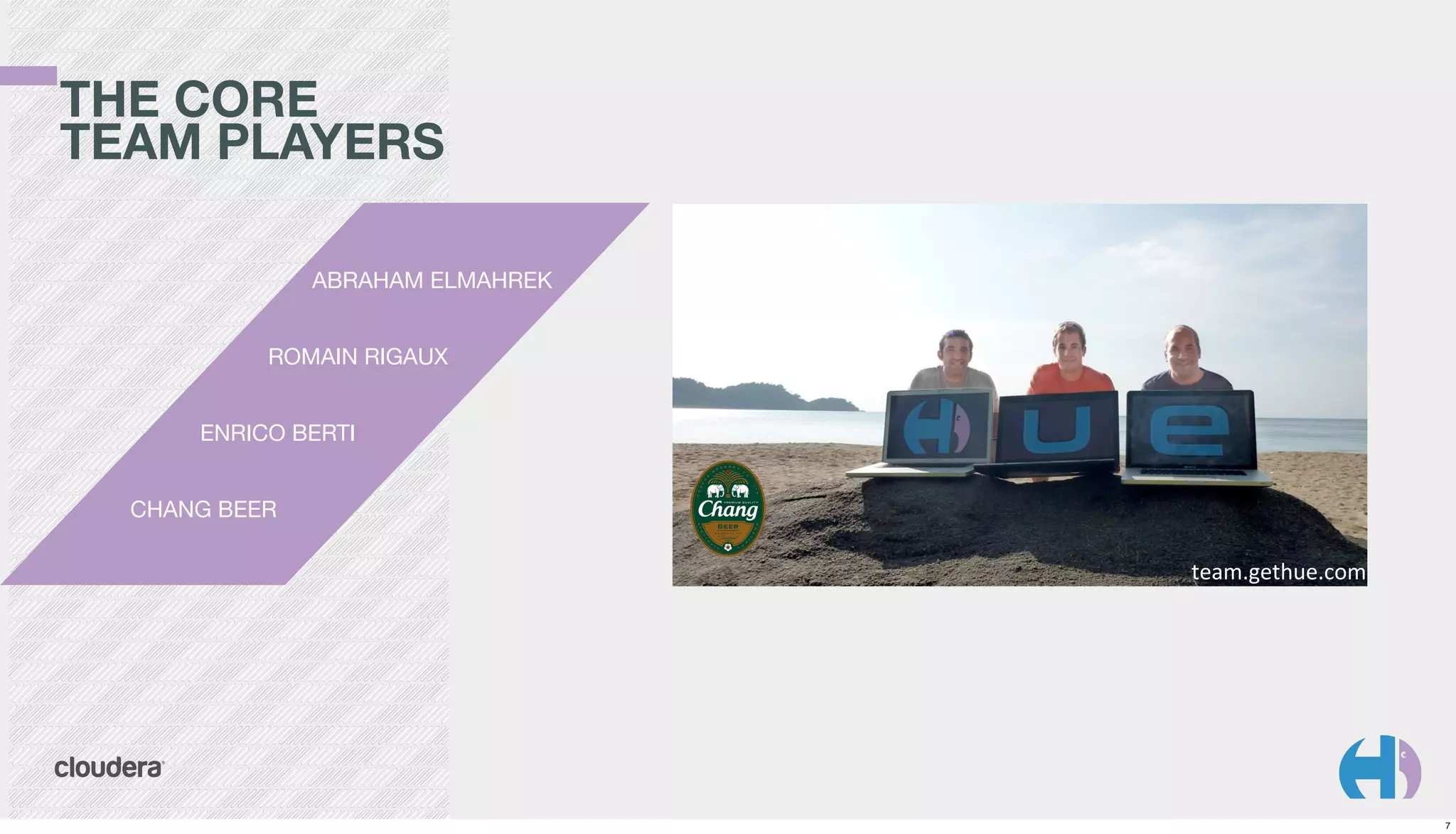 THE CORE
TEAM PLAYERS
ABRAHAM ELMAHREK
ROMAIN RIGAUX
ENRICO BERTI
CHANG BEER

team.gethue.com

7

 