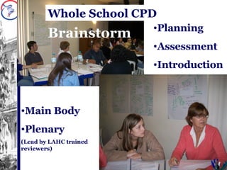 Photos Planning Assessment Introduction Main Body Plenary (Lead by LAHC trained reviewers) Brainstorm Whole School CPD 