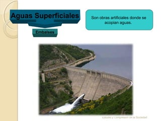 Estudio y Compresión de la Sociedad
Aguas Superficiales
Embalses
Son obras artificiales donde se
acopian aguas.
 