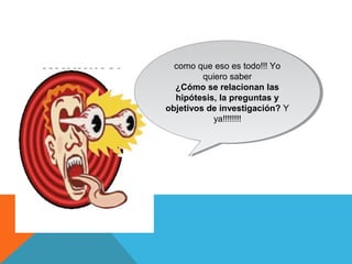 como que eso es todo!!! Yo
quiero saber
¿Cómo se relacionan las
hipótesis, la preguntas y
objetivos de investigación? Y
ya!!!!!!!!
como que eso es todo!!! Yo
quiero saber
¿Cómo se relacionan las
hipótesis, la preguntas y
objetivos de investigación? Y
ya!!!!!!!!
 