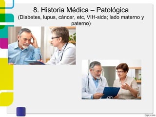 2. Motivo de consulta:
Describir la razón por la cuál el sujeto busca
ayuda. Es el problema principal que refiere el
paciente o los padres, por lo cual consultan.
Consignarlo con las propias palabras que
utilizaron los padres o el sujeto.
Al finalizar al referencia agregar iniciales según
indica el consultante (SIC).
 