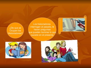 Los historiadores  interrogan al pasado, le hacen preguntas que pueden iluminar lo que sucede en el presente ¿De que se Oc...