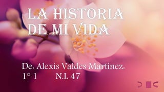La historia
de mi Vida
De: Alexis Valdes Martinez:
1° 1 N.L 47
 