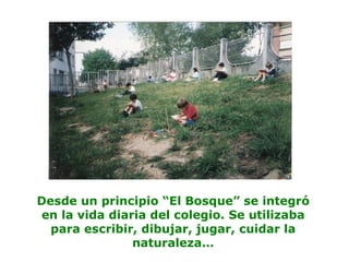 Desde un principio “El Bosque” se integró
en la vida diaria del colegio. Se utilizaba
para escribir, dibujar, jugar, cuidar la
naturaleza…
 