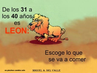 De los  31  a los  40  años   es  LEON: Escoge lo que se va a comer no pinches cambia solo 