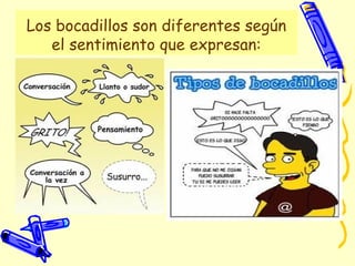 Los bocadillos son diferentes según
el sentimiento que expresan:
 