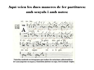 Aquí veieu les dues maneres de fer partitures:
amb senyals i amb notes:
 