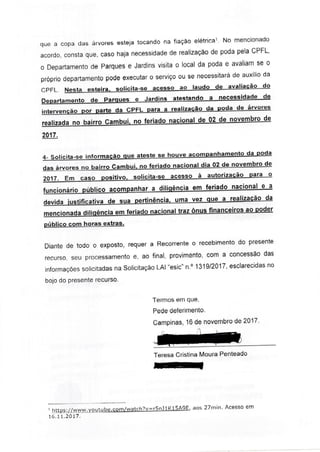 CPFL responde podas Cambuí em 2017