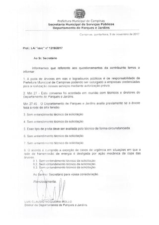 CPFL responde podas Cambuí em 2017