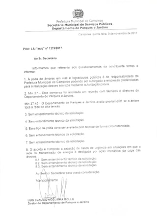 CPFL responde podas Cambuí em 2017