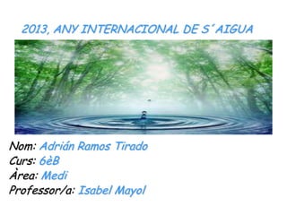 2013, ANY INTERNACIONAL DE S´AIGUA




Nom: Adrián Ramos Tirado
Curs: 6èB
Àrea: Medi
Professor/a: Isabel Mayol
 