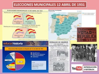 ELECCIONES MUNICIPALES 12 ABRIL DE 1931
INTRODUCCIÓN
II REPÚBLICA
 