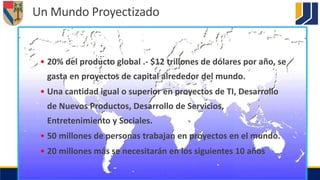12
Un Mundo Proyectizado
• 20% del producto global .- $12 trillones de dólares por año, se
gasta en proyectos de capital a...