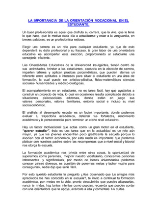 La importancia de la orientación vocacional en el estudiante | DOCX