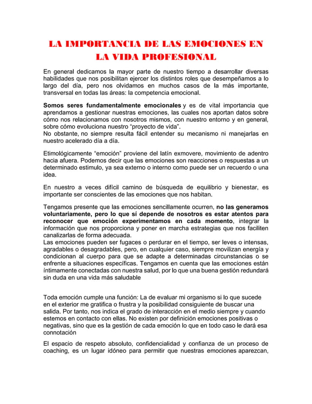 La importancia de las emociones en la vida profesional | PDF