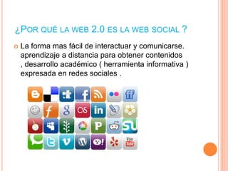 ¿POR QUÉ LA WEB 2.0 ES LA WEB SOCIAL ?


La forma mas fácil de interactuar y comunicarse.
aprendizaje a distancia para obtener contenidos
, desarrollo académico ( herramienta informativa )
expresada en redes sociales .

 