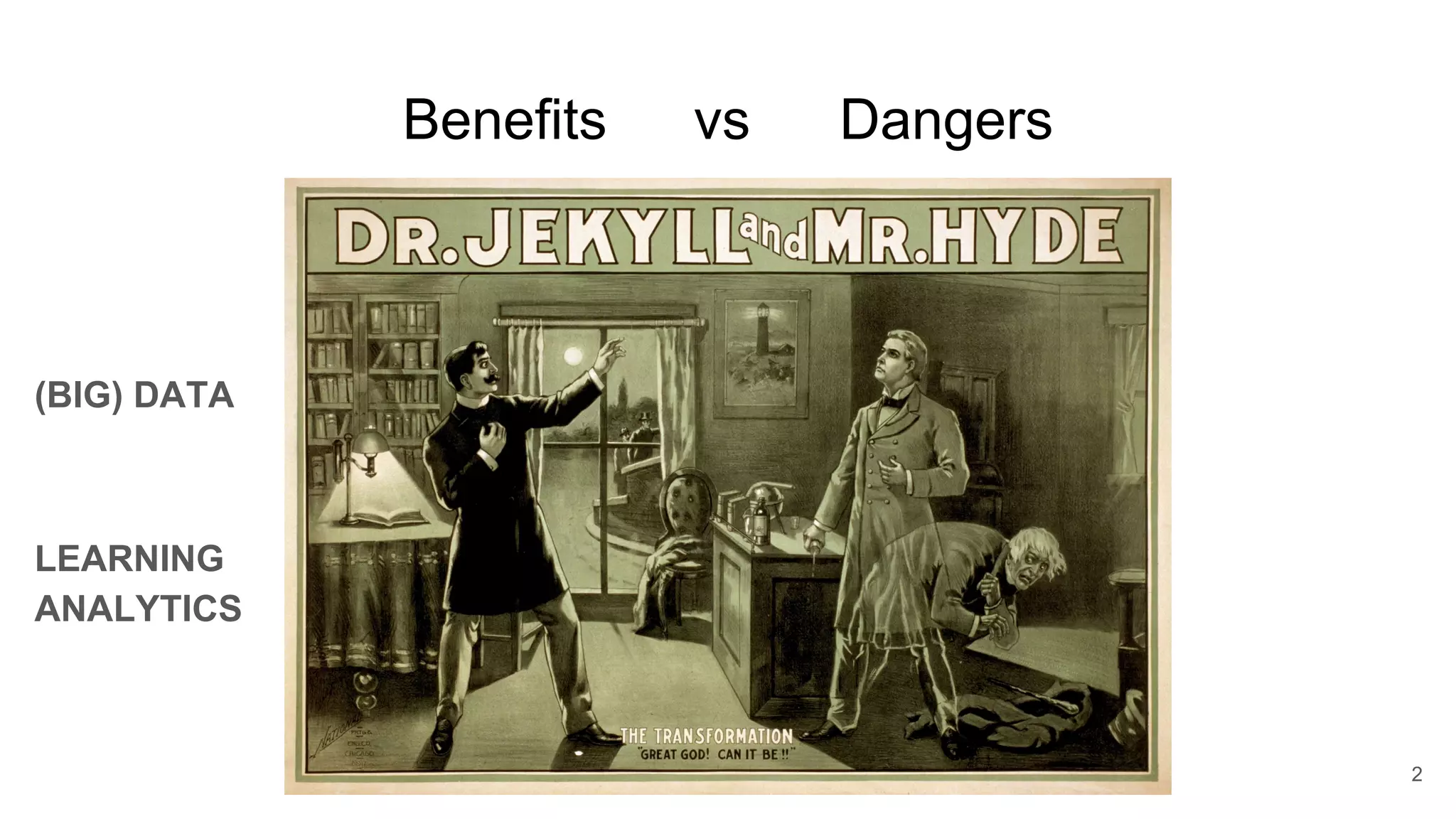 Benefits vs Dangers
(BIG) DATA
LEARNING
ANALYTICS
2
 