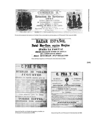 [139]
[Historia
de
la
Infancia
en
el
Chile
Republicano]
Aviso del Bazar Español, en El Ferrocarril, 23 de diciembre de 1885.
El inicio de la estación de invierno en Combier Hnos. anunciado en primera plana, en El Ferrocarril, 15 de marzo de 1885.
Aviso de Casa Prá, en El Ferrocarril, 31 de diciembre de 1884.
Aviso de Casa Prá, con listado de juguetes y muebles, en
El Ferrocarril, 14 de diciembre de 1890.
 
