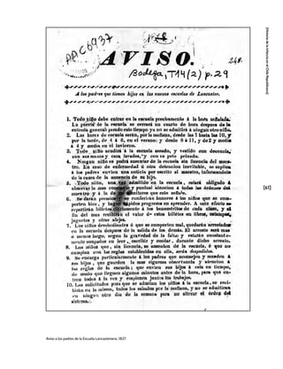 [61]
[Historia
de
la
Infancia
en
el
Chile
Republicano]
Aviso a los padres de la Escuela Lancasteriana, 1827.
 