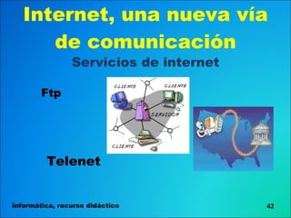 Internet, una nueva vía de comunicación Servicios de internet Ftp Telenet Informática, recurso didáctico 