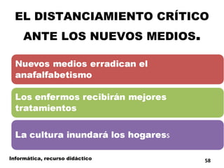 EL DISTANCIAMIENTO CRÍTICO ANTE LOS NUEVOS MEDIOS . Informática, recurso didáctico 