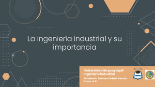 La ingeniería Industrial y su
importancia
Universidad de guayaquil
Ingeniería industrial
Estudiante: Denisse Cedeño Sancán
Curso: 4-6
 