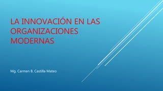 LA INNOVACIÓN EN LAS
ORGANIZACIONES
MODERNAS
Mg. Carmen B. Castilla Mateo
 