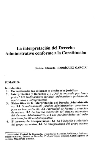 La Interpretación del Derecho Administrativo Conforme a la Constitución (Nelson Rodríguez)