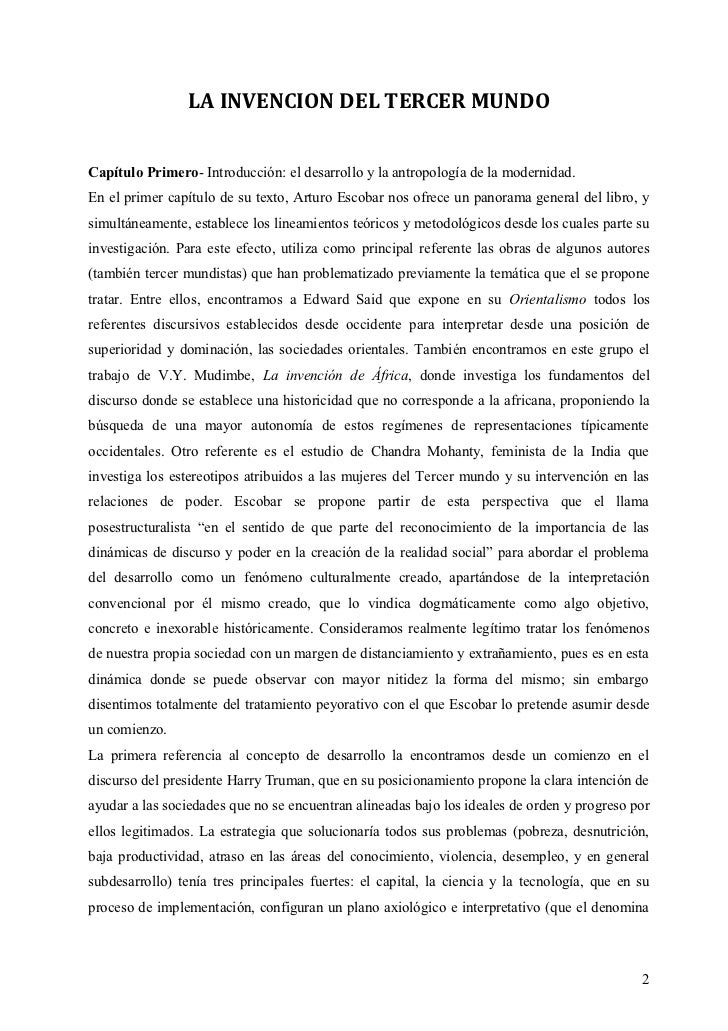 La invención del tercer mundo arturo escobar resumen La invención del tercer mundo arturo escobar resumen