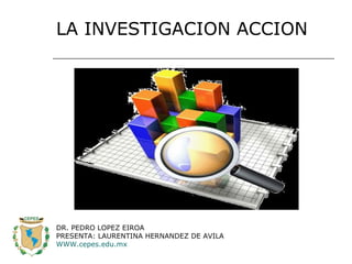 LA INVESTIGACION ACCION
DR. PEDRO LOPEZ EIROA
PRESENTA: LAURENTINA HERNANDEZ DE AVILA
WWW.cepes.edu.mx
 