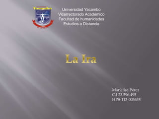 Universidad Yacambú
Vicerrectorado Académico
Facultad de humanidades
Estudios a Distancia
Marielisa Pérez
C.I 23.596.495
HPS-113-00363V
 