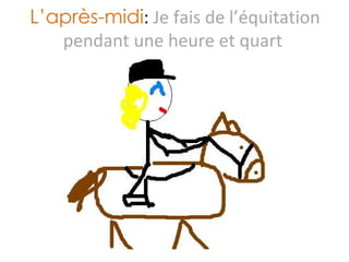 L’après-midi :  Je fais de l’équitation pendant une heure et quart  