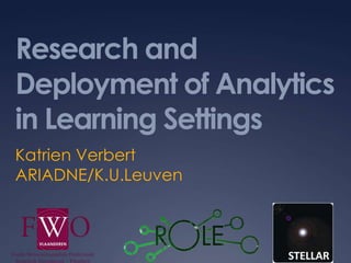 Research and Deployment of Analytics in Learning Settings Katrien Verbert ARIADNE/K.U.Leuven 