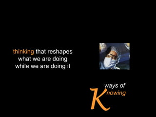 thinking that reshapes
  what we are doing
 while we are doing it




                         K
                         ways of
                         knowing
 