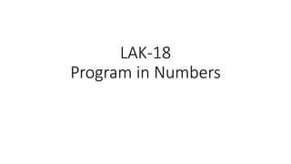 LAK-18
Program in Numbers
 