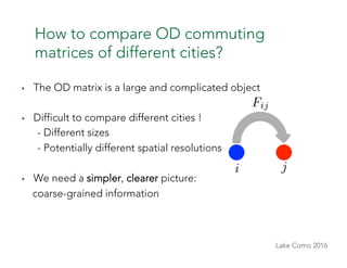 Lake Como 2016
How to compare OD commuting
matrices of different cities?
§  The OD matrix is a large and complicated obje...
