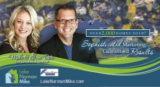 Mike &ErinToste
LakeNormanMike.com
o v e r 2,000 h o m e s s o l d !
Your Lake Norman Realtors®
SophisticatedMarketing…
Guaranteed Results
 