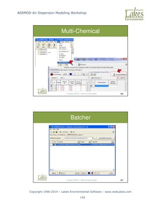 AERMOD Air Dispersion Modeling Workshop
Copyright 1996-2014 – Lakes Environmental Software - www.webLakes.com
145
© Copyright 1996-2014 – Lakes Environmental Software 386
Multi-Chemical
© Copyright 1996-2014 – Lakes Environmental Software 387
Batcher
 