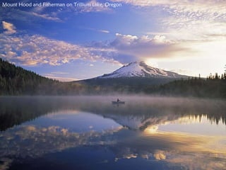 Mount Hood and Fisherman on Trillium Lake, Oregon 
