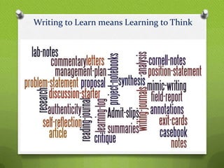Writing to Learn means Learning to Think




Jen McCarty, Ed.D.
 