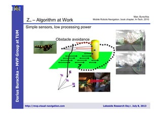 DariusBurschka–MVPGroupatTUM
http://mvp.visual-navigation.com Lakeside Research Days, July 8, 2013
Z∞ – Algorithm at Work
14
Mair, Burschka
Mobile Robots Navigation, book chapter, In-Tech, 2010
Simple sensors, low processing power
Obstacle avoidance
 