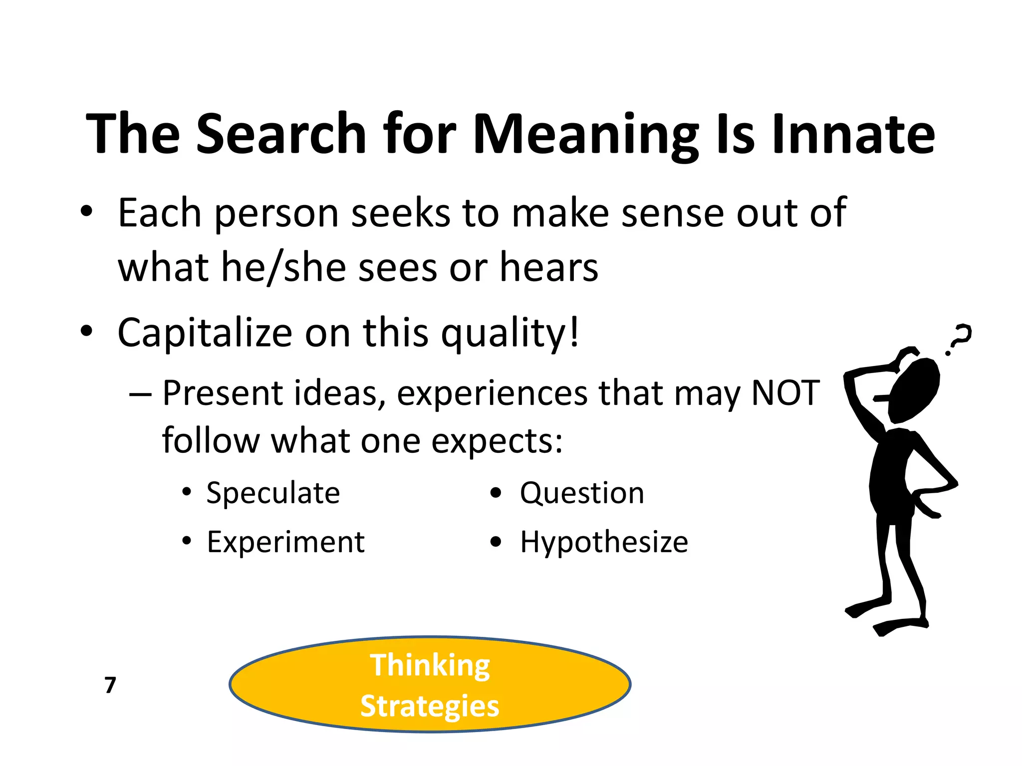 Intelligence is not fixed (Dweck)Effort /Motivation is as important as abilityDeep learning is an active processImportance of “chunking”Teaching FocusLearning is SocialMeaning and SensePhoto Credit: Stockphoto/VasiliyYakobchuk)