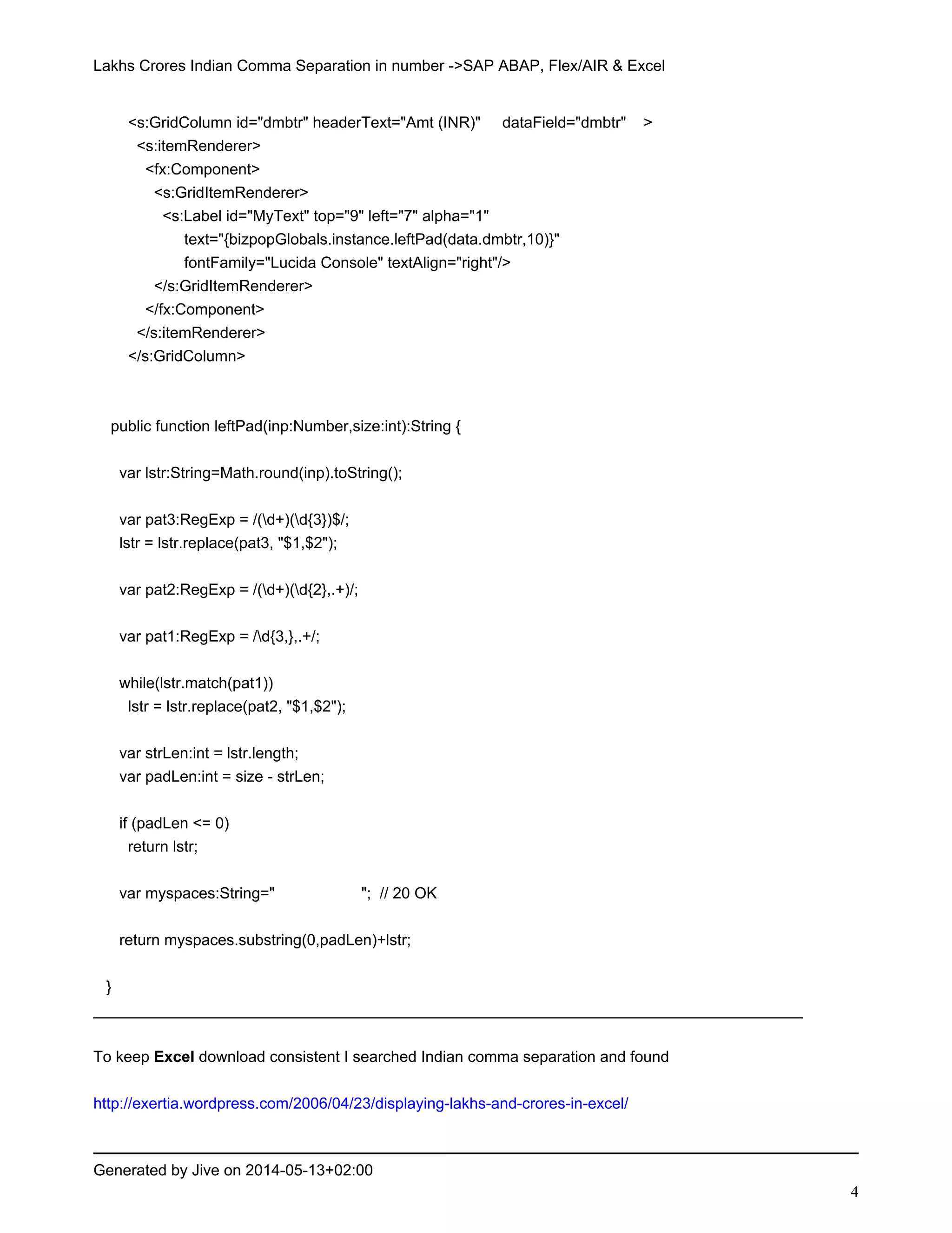 Lakhs crores indian comma separation in ABAP Flex Excel | PDF