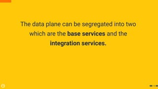 The data plane can be segregated into two
which are the base services and the
integration services.
18
 