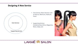 Designing A New Service
Core Service
Supporting Service
• Core Service: Basic Services such
as Haircut, Manicure, Pedicure,
Facial
• Supporting Service:
Complimentary Drink, Magazines,
Music, Baby care
 