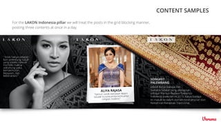 CONTENT SAMPLES
For the LAKON Indonesia pillar we will treat the posts in the grid blocking manner,
posting three contents at once in a day.
 