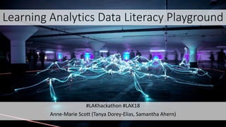 Learning Analytics Data Literacy Playground
#LAKhackathon #LAK18
Anne-Marie Scott (Tanya Dorey-Elias, Samantha Ahern)
 